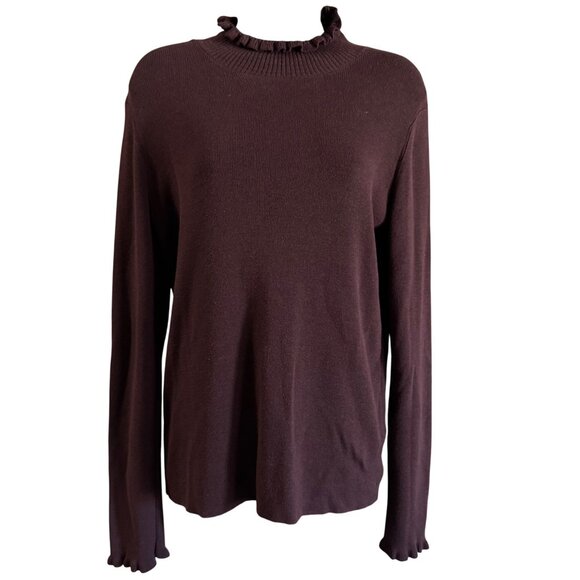 Womens Plum Ruffled Mock Neck Long Sleeve Sweater L Who What Wear - Picture 1 of 6